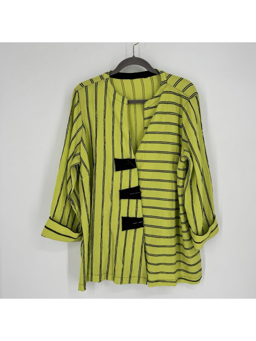 Ali Miles Top Women’s 3x neon yellow black green artsy oversized blouse shirt
